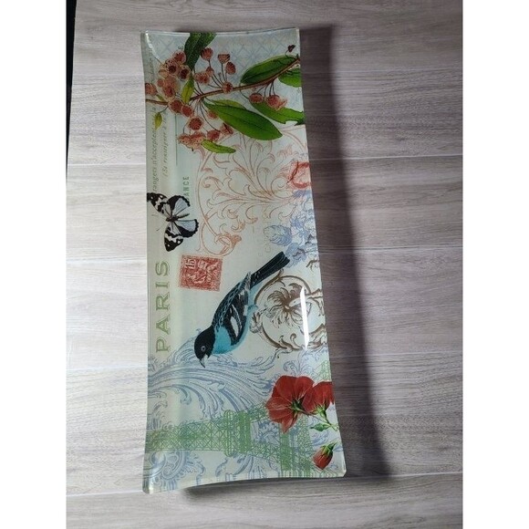 Oblong Paris Tray Eiffel Tower, Bird & Butterfly Design, Vintage Botanical Décor - Picture 8 of 8